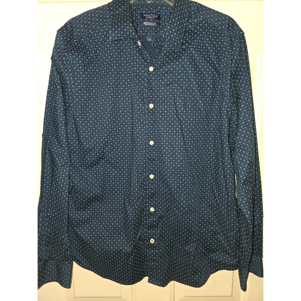 Nautica Flex Wrinkle Resistant Button Down Shirt Large Classic Fit Long Sleeve